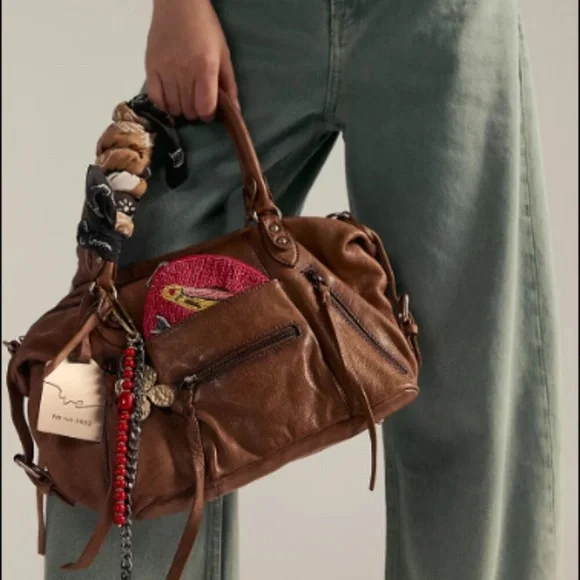 NWT New Free people baby emerson saddle brown tan tote bag purse leather SALE - Picture 6 of 15